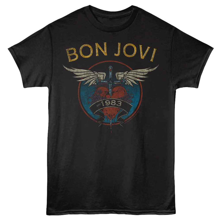 Bon Jovi - Est 1983 - Black - Front Print Solid Adult Unisex Short Sleeve T-Shirt