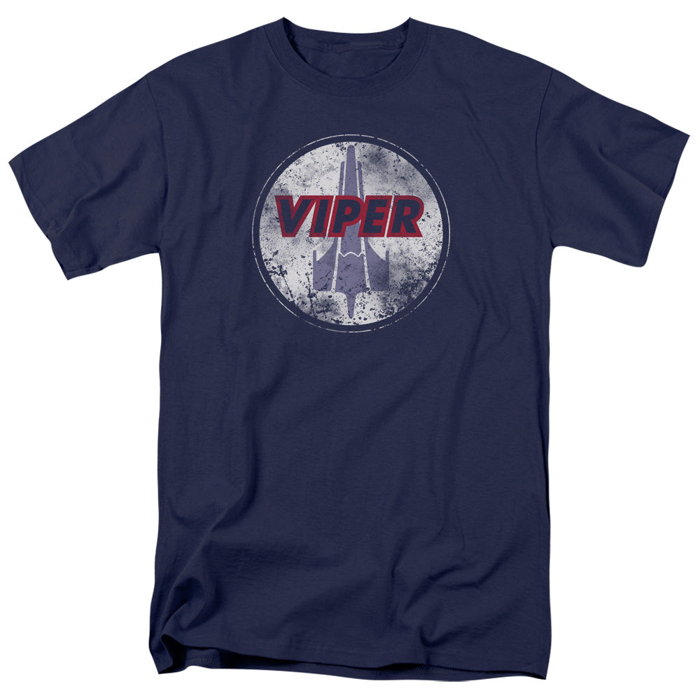 Battlestar Galactica - War Torn Viper Logo - Adult Unisex T-Shirt - Blue