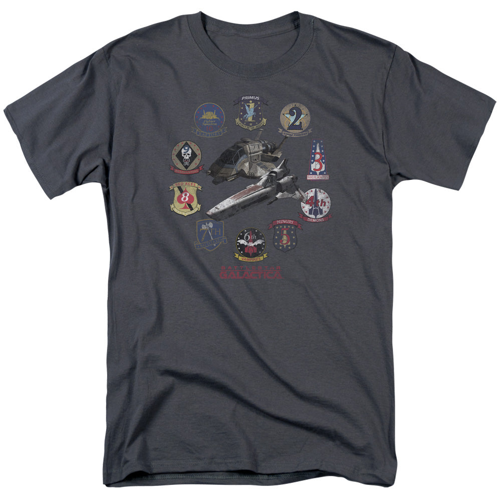 Battlestar Galactica - Badges - Adult Unisex Short Sleeve T-Shirt - Gray