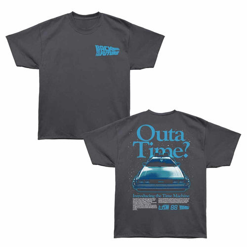 Back To The Future - Outatime - Bronx Oversized Short Sleeve T-Shirt - Front & Back Print - Gray