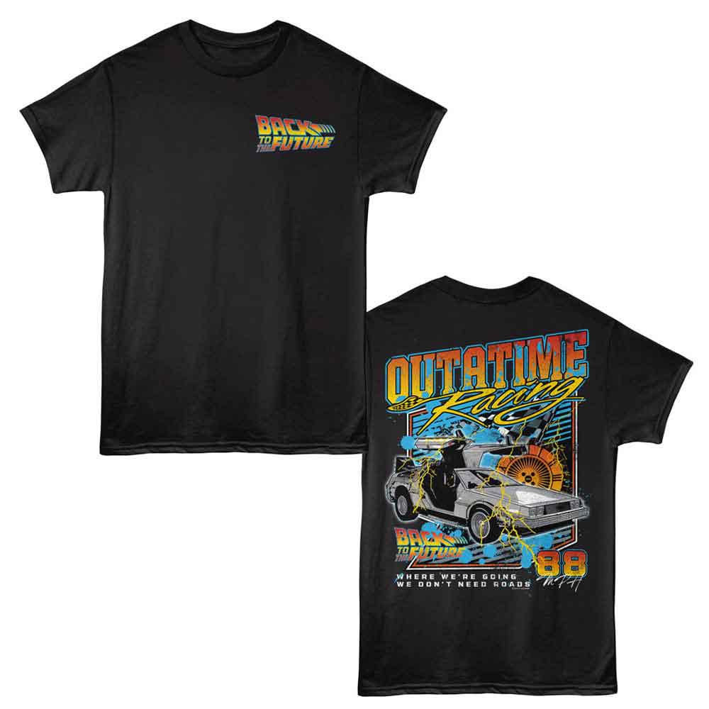 Back To The Future - Outatime Racing - 2-Sided Print Adult Short Sleeve Solid T-Shirt - Black