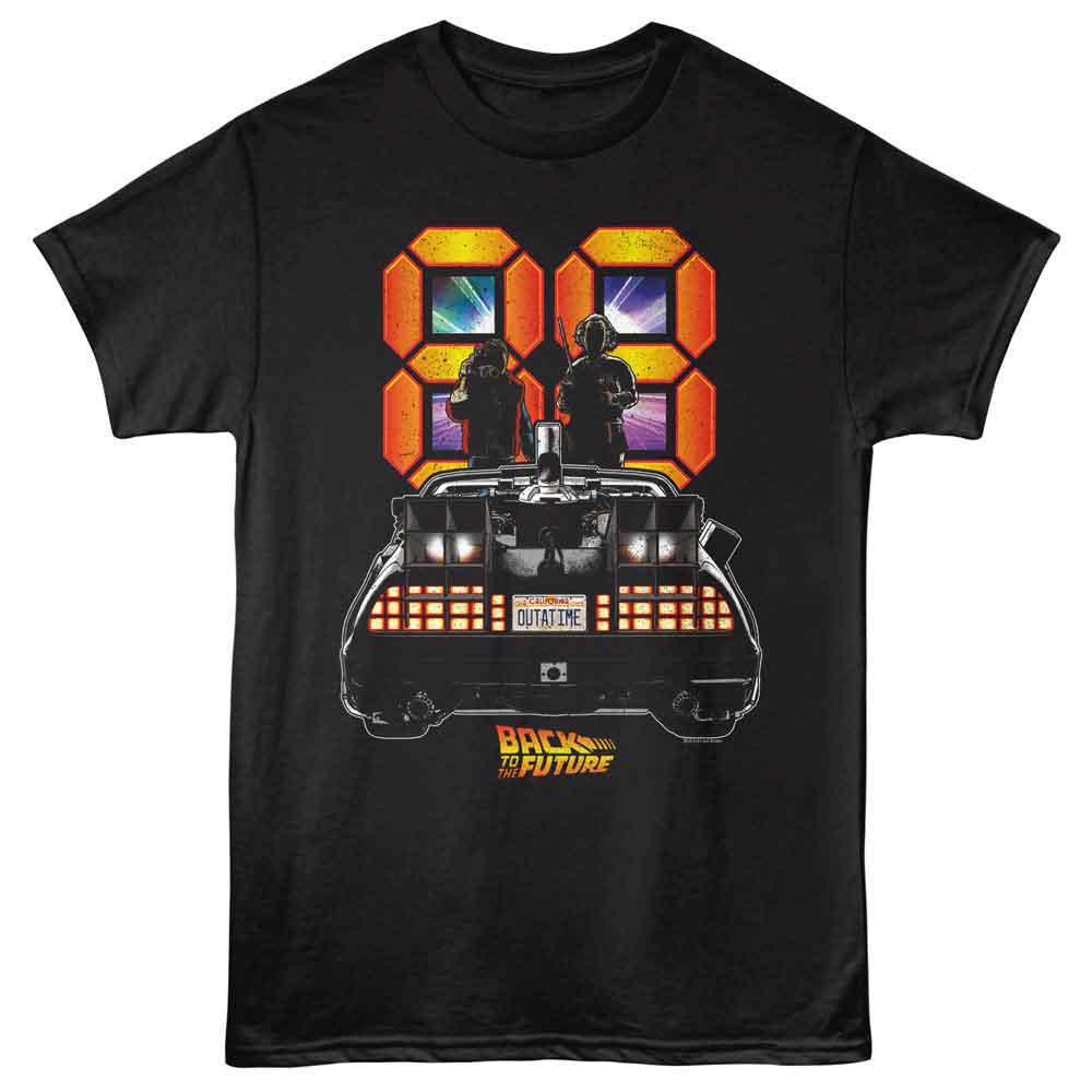 Back To The Future - 88 Back Of The Car - Front Print Adult Short Sleeve Solid T-Shirt - Black