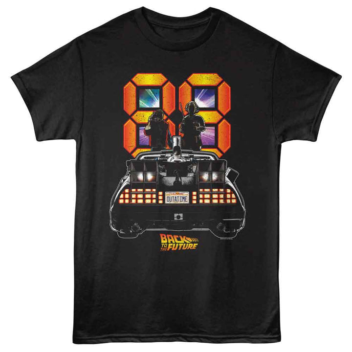 Back To The Future - 88 Back Of The Car - Front Print Adult Short Sleeve Solid T-Shirt - Black