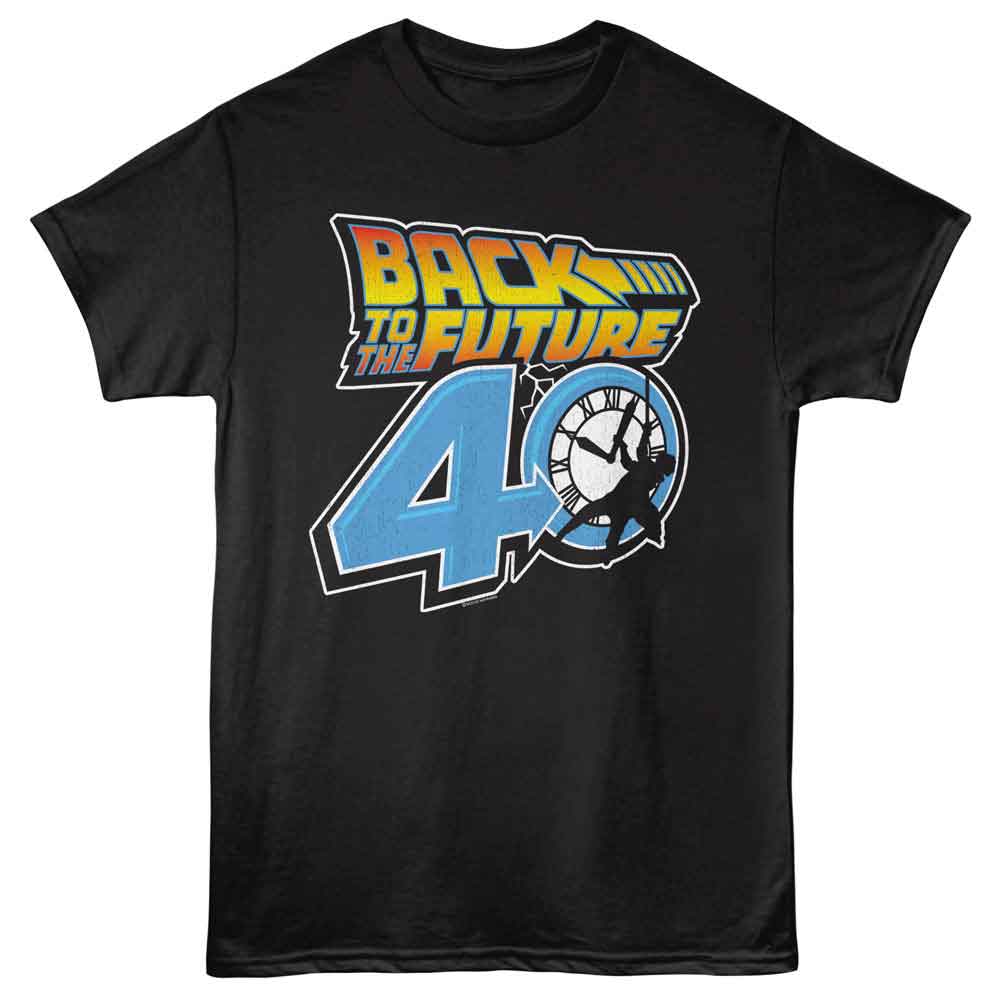 Back To The Future - 40th Anniversary Logo - Front Print Adult Short Sleeve Solid T-Shirt - Black