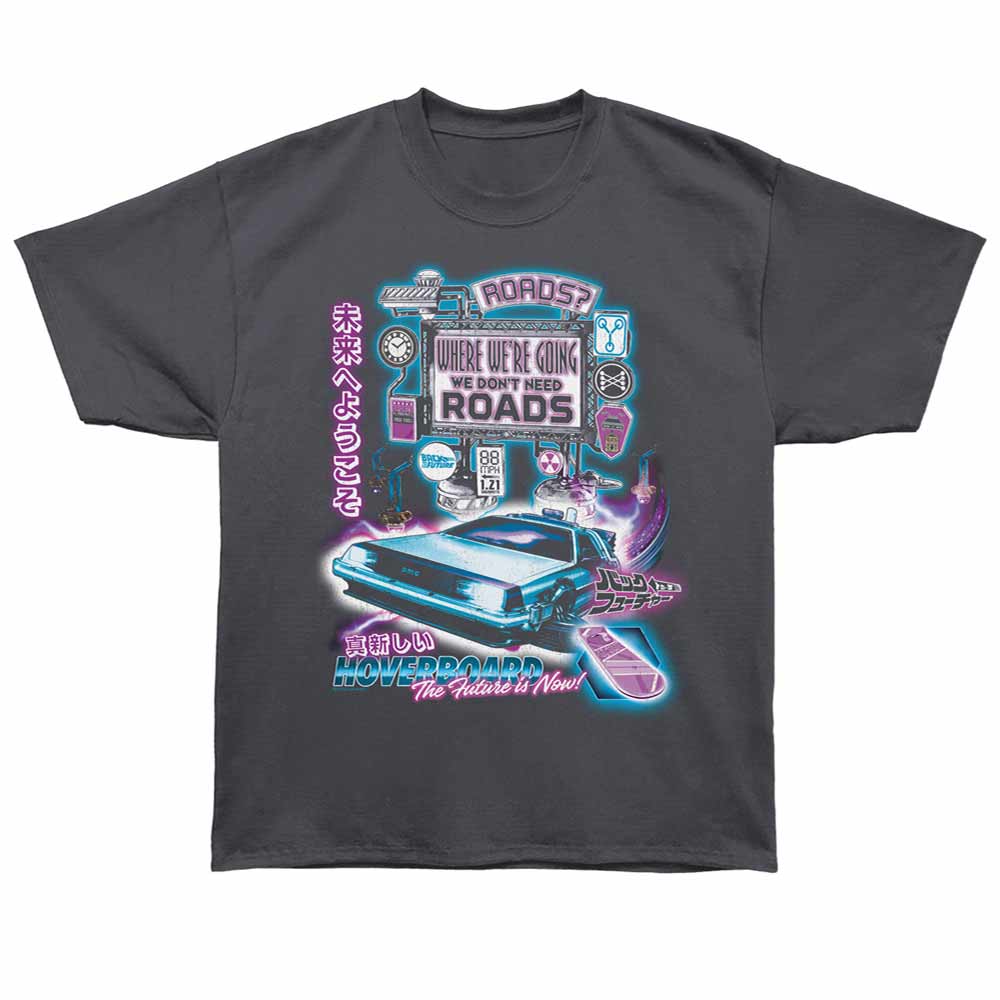 Back To The Future - Futuristic Sign - Bronx Oversized Short Sleeve T-Shirt - Front Print - Gray