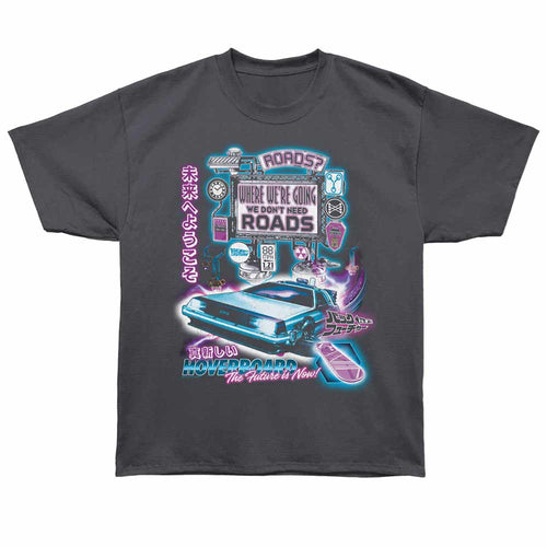 Back To The Future - Futuristic Sign - Bronx Oversized Short Sleeve T-Shirt - Front Print - Gray