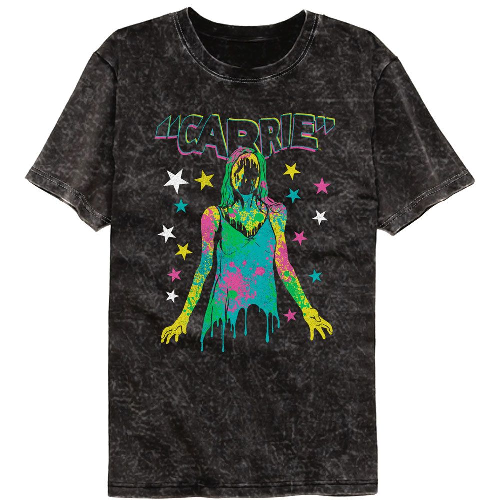 Carrie - Color Splatter - American Classics - Solid Black Adult Short Sleeve Mineral Wash T-Shirt