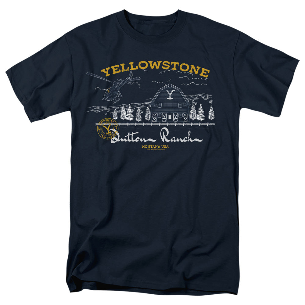 Yellowstone - Dutton Ranch Helicopter - Adult Unisex Short Sleeve T-Shirt - Blue