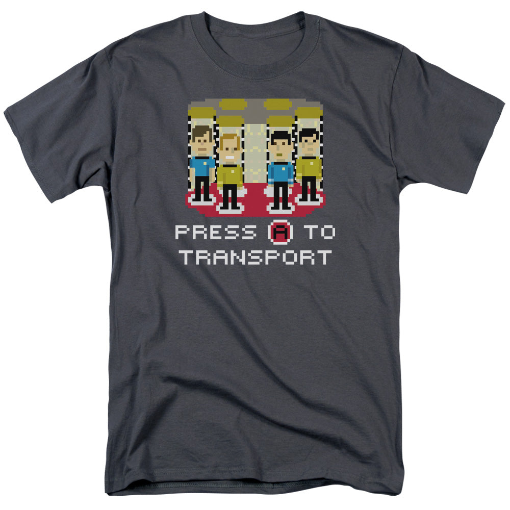 Star Trek - Press A To Transport - Adult Unisex Short Sleeve T-Shirt - Gray