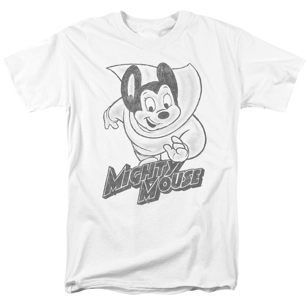 Mighty Mouse - Mighty Sketch - Adult Unisex Short Sleeve T-Shirt - White