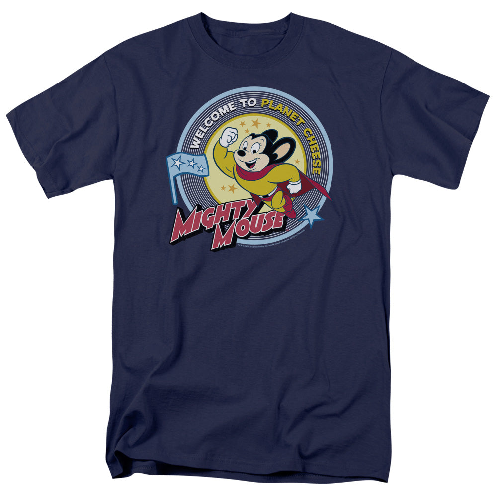 Mighty Mouse - Planet Cheese - Adult Unisex Short Sleeve T-Shirt - Blue