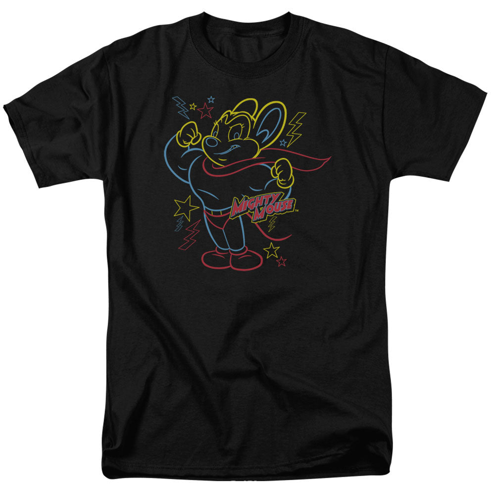 Mighty Mouse - Neon Hero - Adult Unisex Short Sleeve T-Shirt - Black