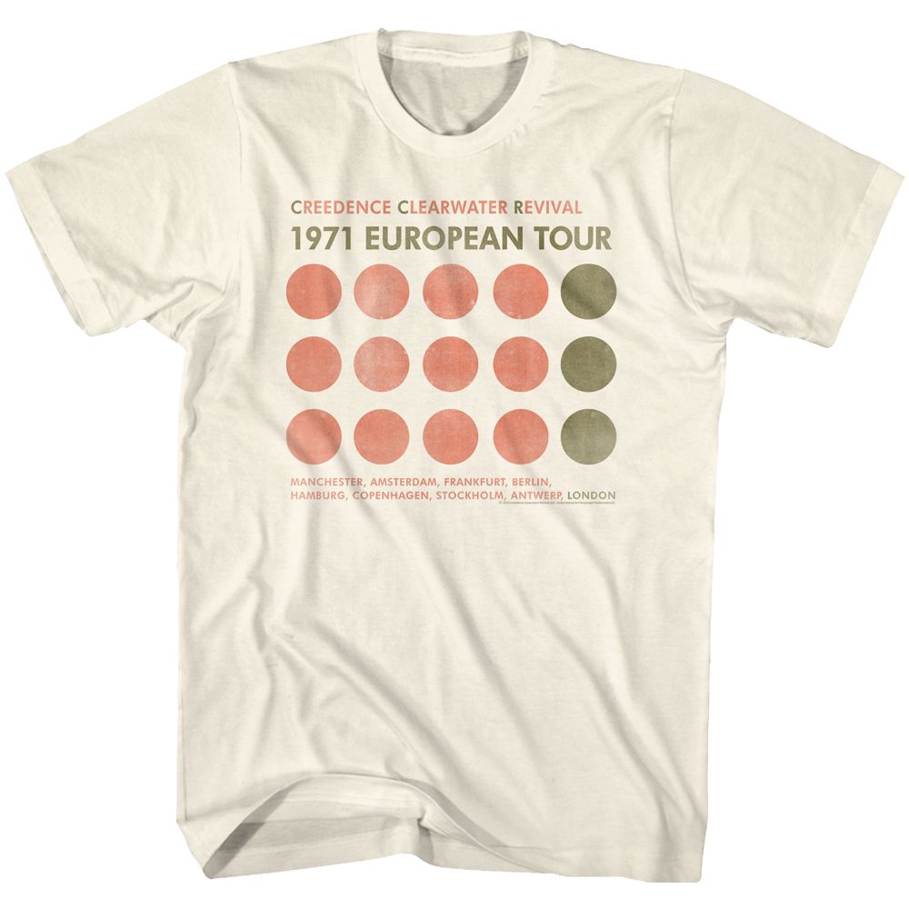 Creedence Clearwater Revival - European Tour - American Classics - Off-White Front Print Adult Short Sleeve Solid T-Shirt