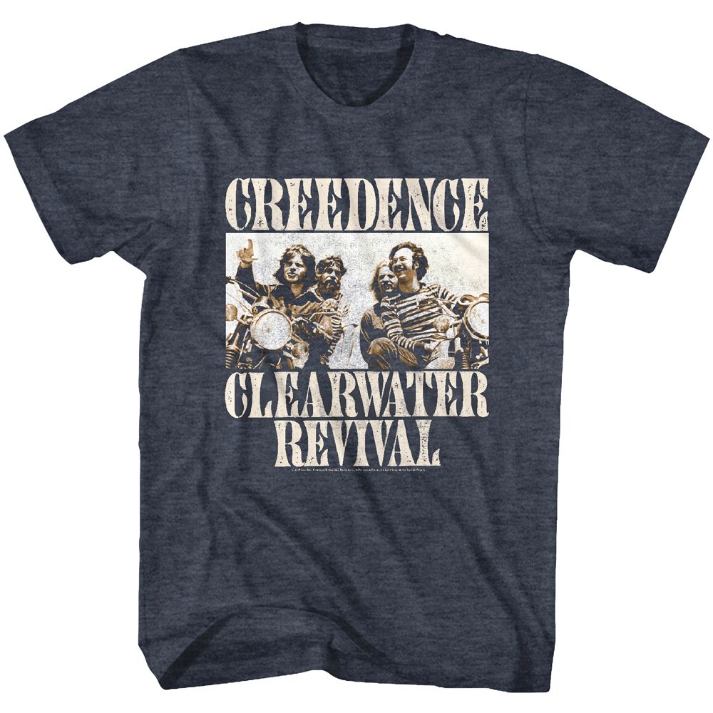 Creedence Clearwater Revival - Bikes Photo - American Classics - Blue Front Print Adult Short Sleeve Heather T-Shirt