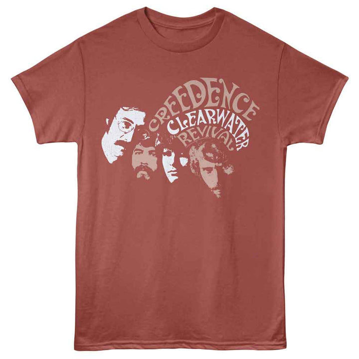 Creedence Clearwater Revival - Faces - Solid Adult Unisex Short Sleeve T-Shirt - Terracotta