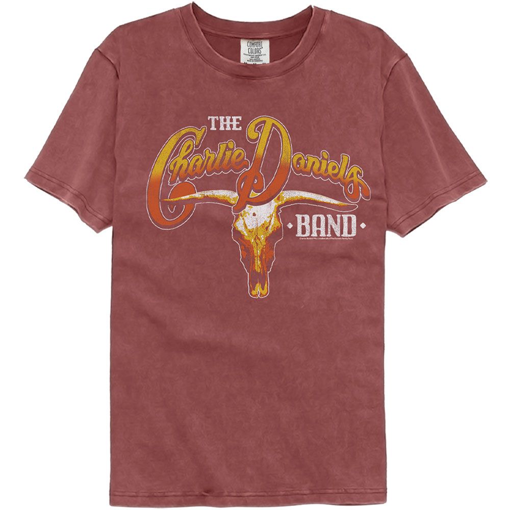 Charlie Daniels Band Cow Skull And Logo Officially Licensed Adult Short Sleeve Comfort Color T-Shirt
