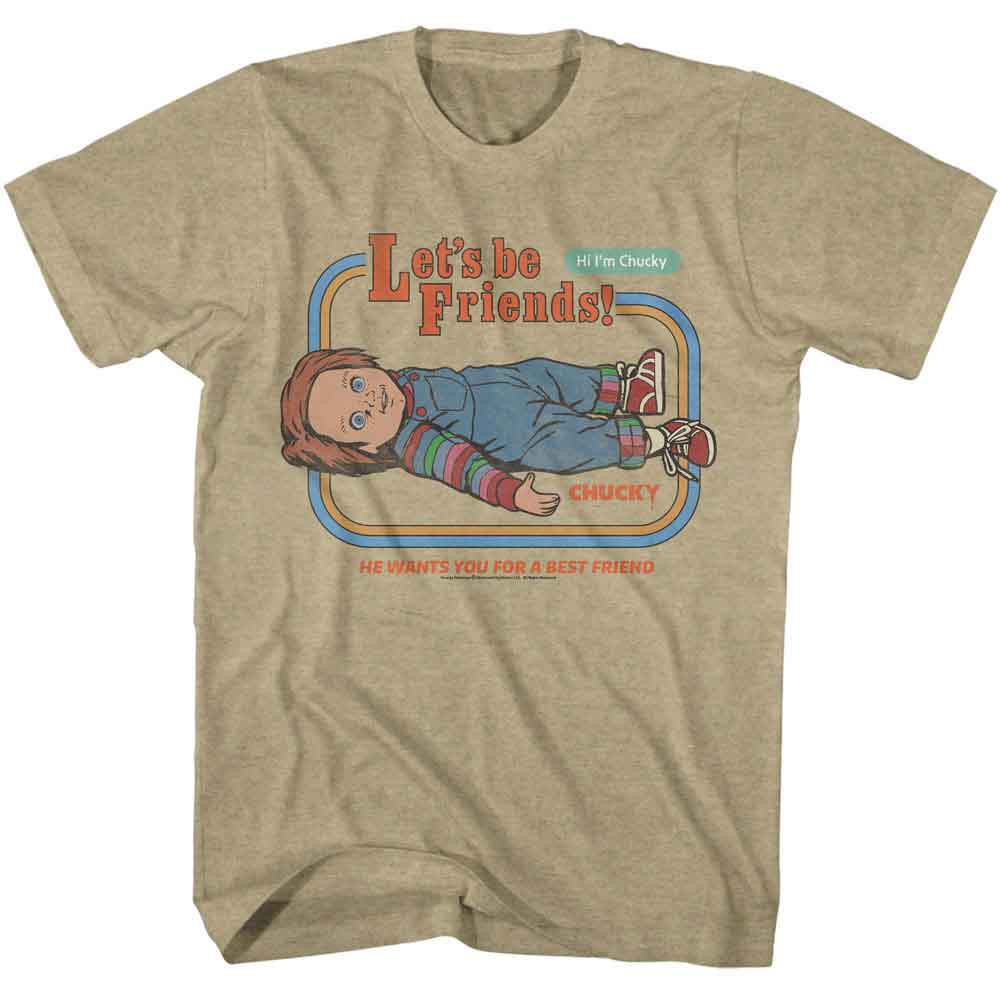 Chucky - Lets Be Friends - Officially Licensed American Classics - Front Print Heather Adult Short Sleeve T-Shirt