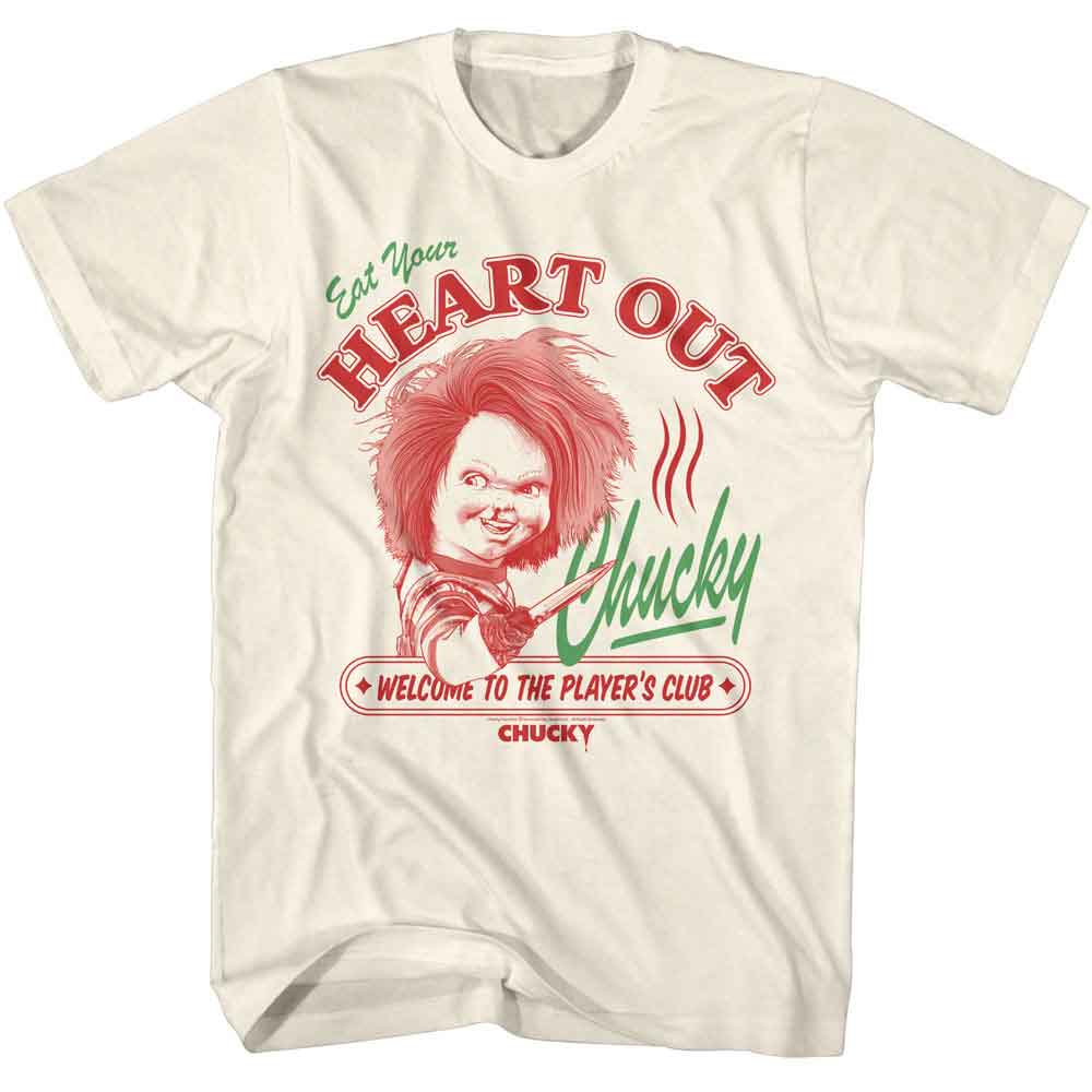 Chucky - Eat Your Heart Out - Officially Licensed American Classics - Front Print Solid Adult Short Sleeve T-Shirt