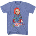 Chucky - Wanna Play - Officially Licensed American Classics - Front Print Heather Adult Short Sleeve T-Shirt