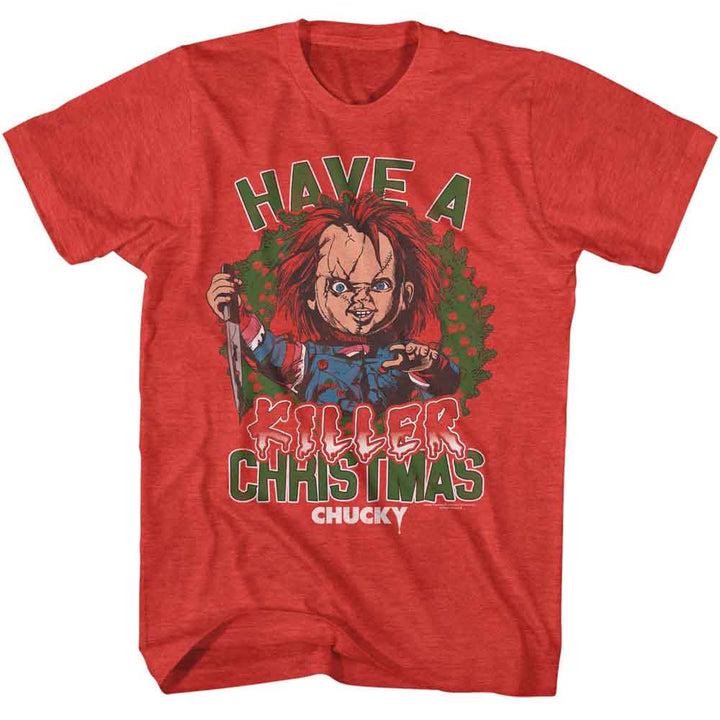 Chucky - Have A Killer Christmas - Licensed Adult Unisex Short Sleeve T-Shirt - Red Heather