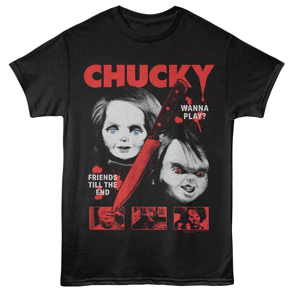 Chucky - Knife Split - Front Print Adult Short Sleeve Solid T-Shirt - Black