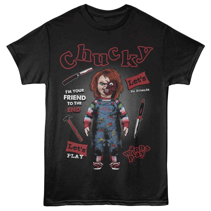 Chucky - Lets Be Friends - Licensed Adult Unisex Short Sleeve T-Shirt - Black