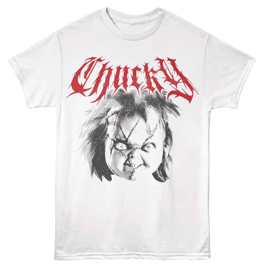 Chucky - Head - Front Print Adult Short Sleeve Solid T-Shirt - White