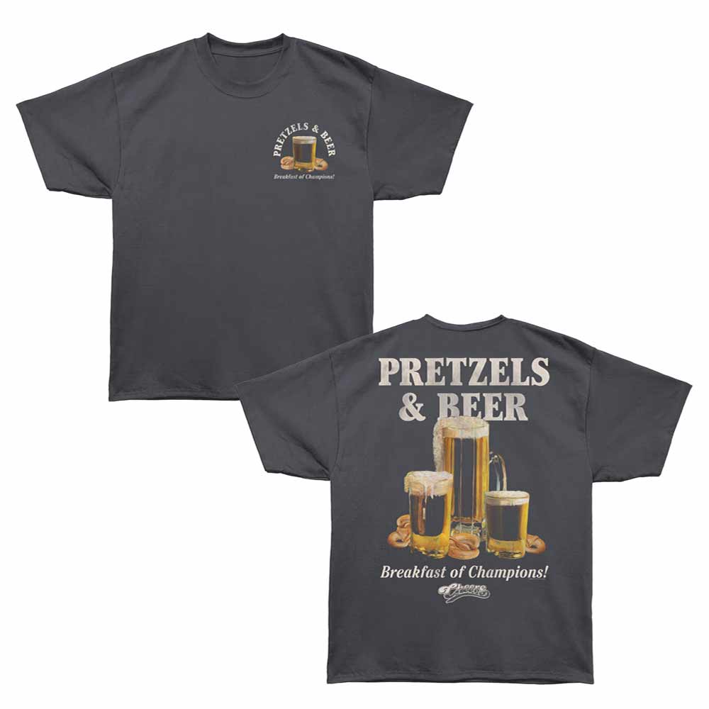 Cheers - Pretzels And Beer - Bronx Oversized Short Sleeve T-Shirt - Front & Back Print - Gray