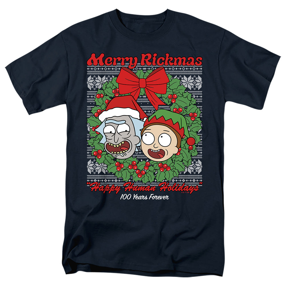 Rick And Morty - Merry Rickmas Ugly Christmas - Adult Unisex T-Shirt - Blue