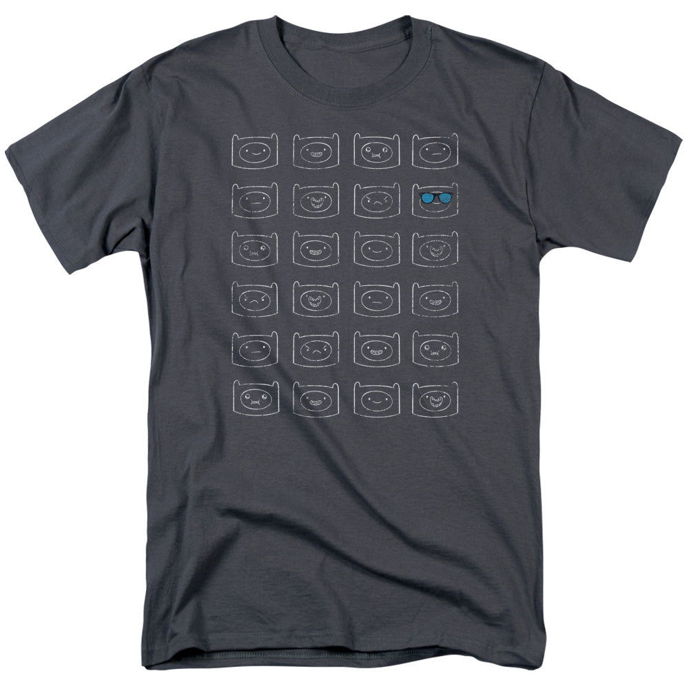 Adventure Time - Finn Faces - Adult Unisex Short Sleeve T-Shirt - Gray