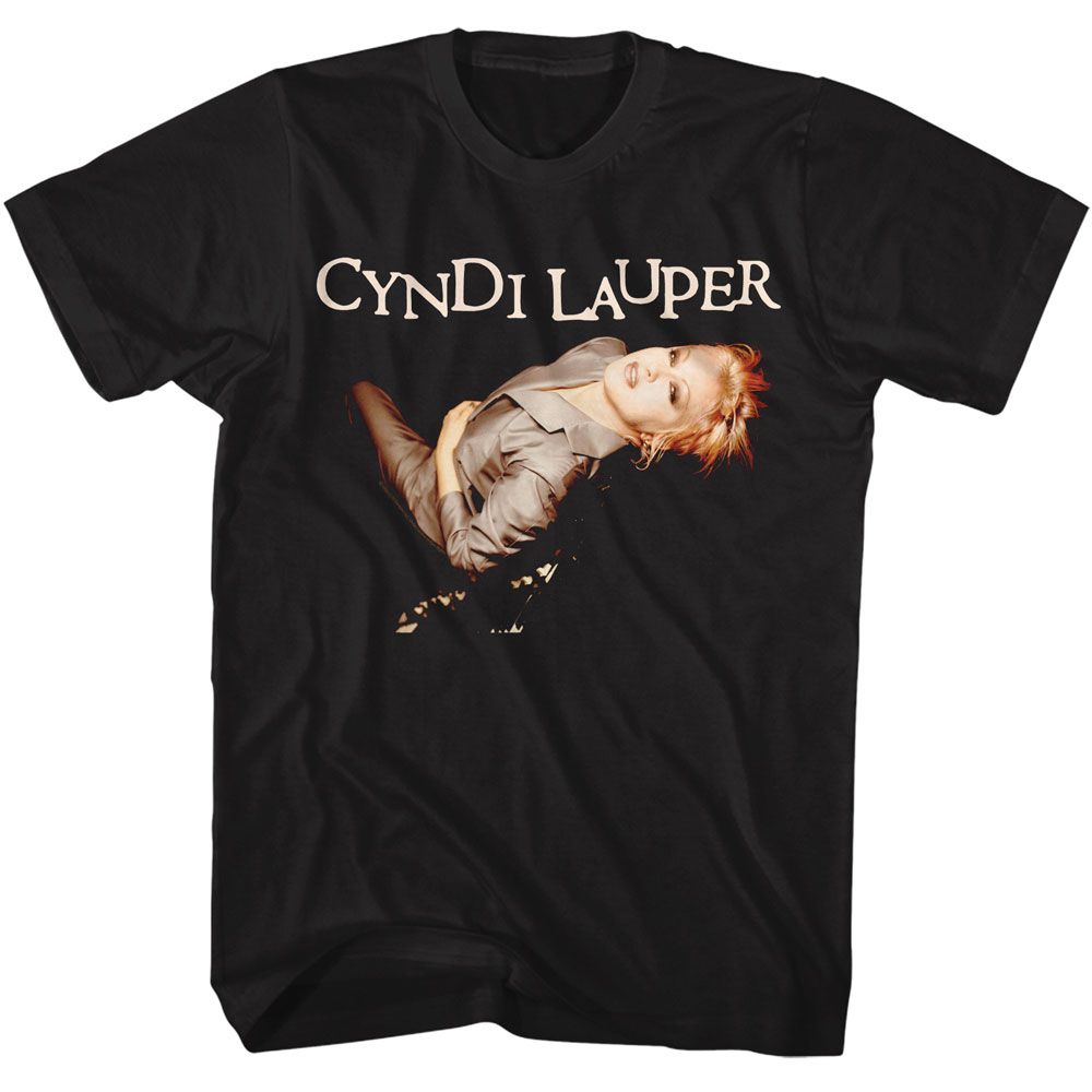 Cyndi Lauper - Suit Photo - American Classics - Solid Black Adult Short Sleeve T-Shirt