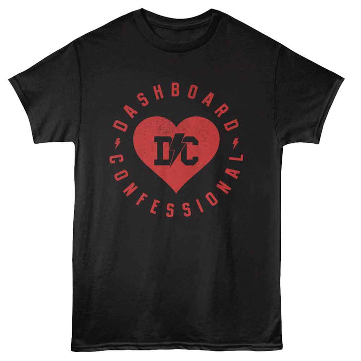 Dashboard Confessional - Lightning Bolt Heart - Black - Front Print Solid Adult Unisex Short Sleeve T-Shirt