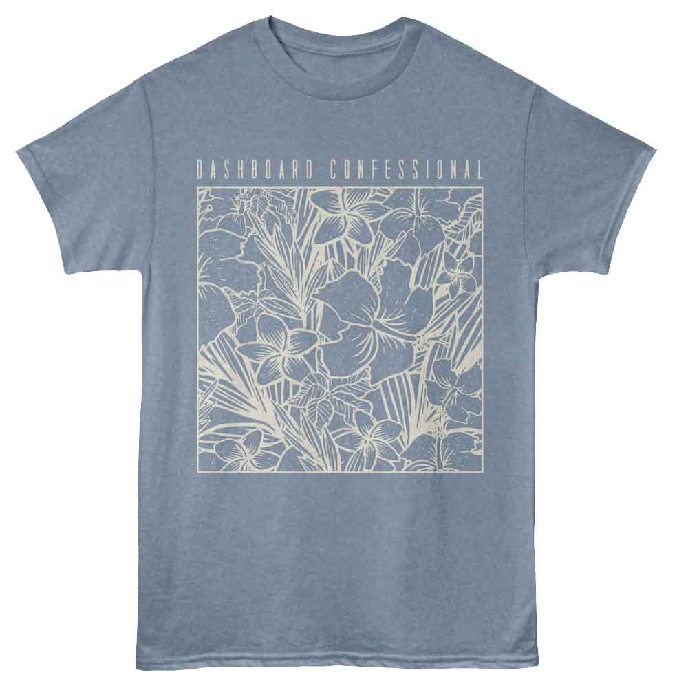 Dashboard Confessional - Floral - Blue - Front Print Heather Adult Unisex Short Sleeve T-Shirt