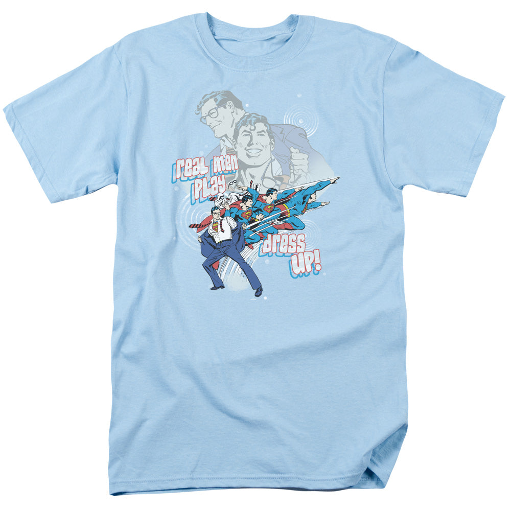 DC Comics - Superman - Real Men - Adult Unisex Short Sleeve T-Shirt - Blue