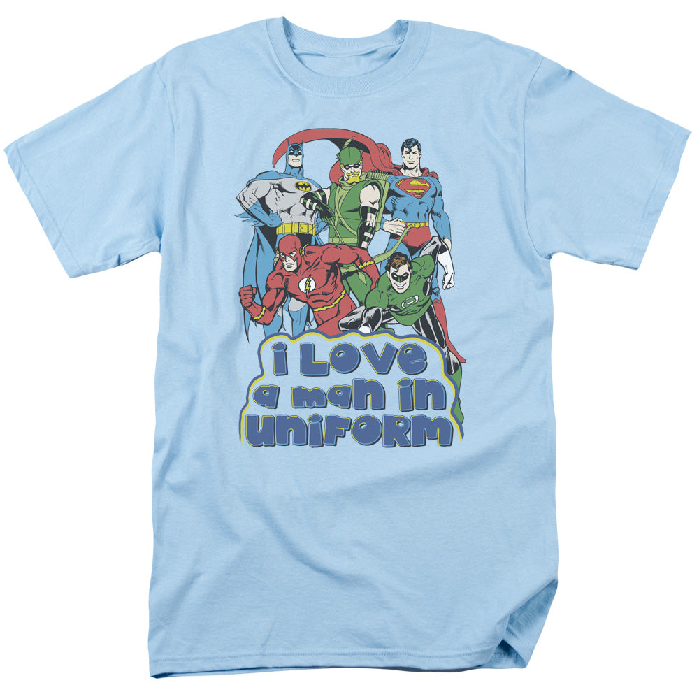 DC Comics Superheroes I Love A Man In Uniform Adult Unisex T-Shirt Blue