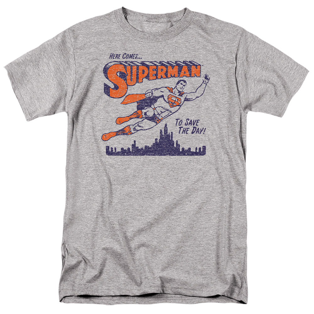 DC Comics - Superman - Saves The Day - Adult Unisex Short Sleeve T-Shirt - Gray
