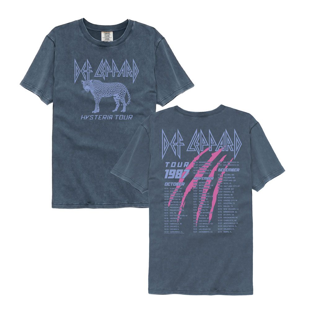 Def Leppard - Hysteria Tour 1987 - American Classics - Solid Blue Adult Short Sleeve Comfort Color T-Shirt