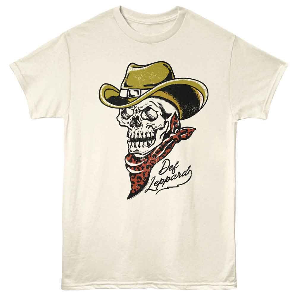 Def Leppard - Cowboy Skeleton - Front Print Adult Short Sleeve Solid T-Shirt - Natural