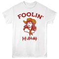 Def Leppard - Foolin Cowgirl - Front Print Adult Short Sleeve Solid T-Shirt - White