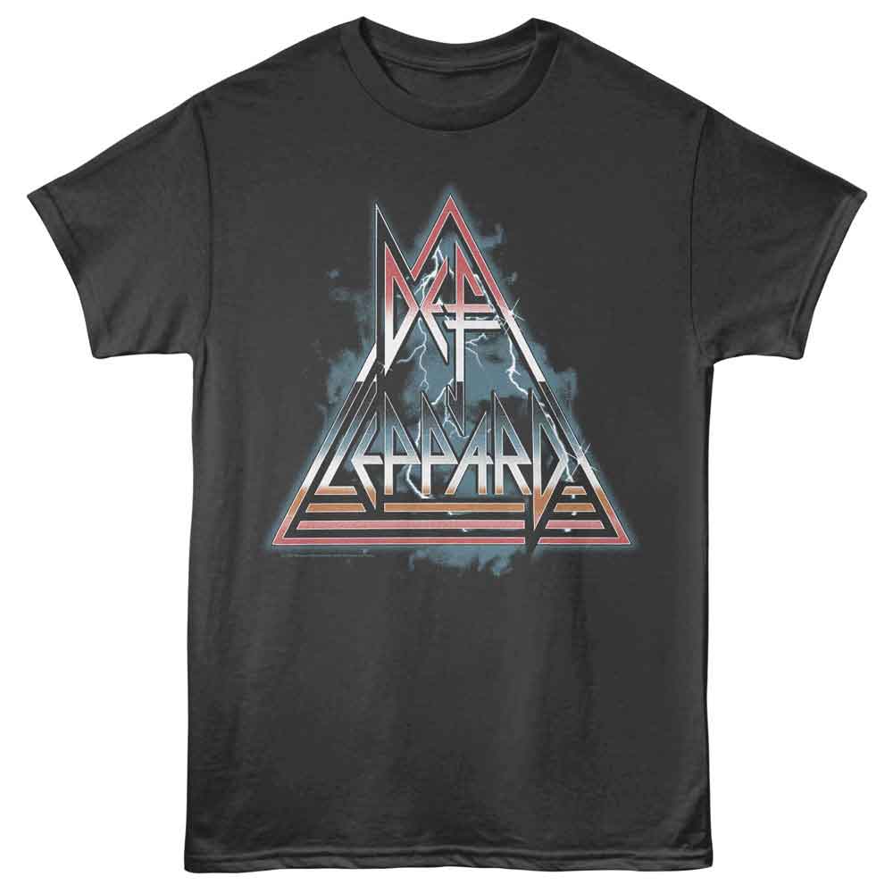 Def Leppard - Clouds Lightning Triangle - Front Print Adult Short Sleeve Solid T-Shirt - Smoke