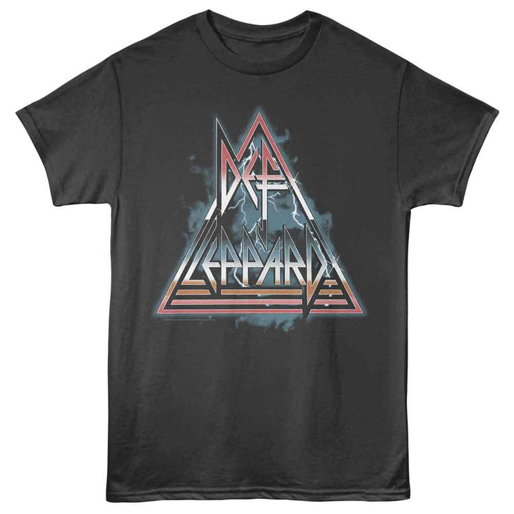 Def Leppard - Clouds Lightning Triangle - Front Print Adult Short Sleeve Solid T-Shirt - Smoke