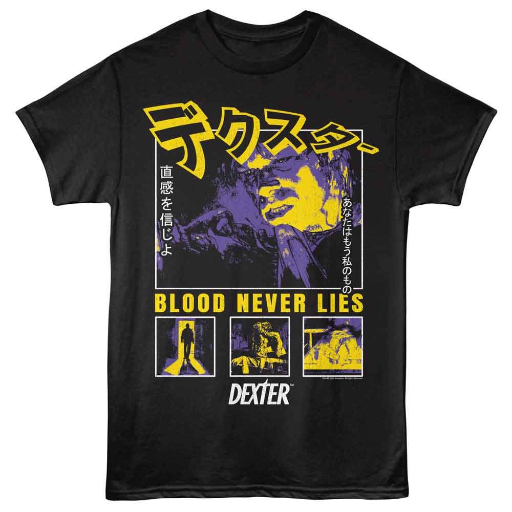 Dexter - Blood Never Lies - Front Print Adult Short Sleeve Solid T-Shirt - Black