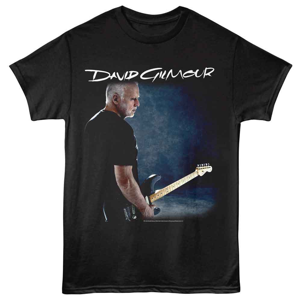 David Gilmour - Picture With Guitar - Front Print Adult Short Sleeve Solid T-Shirt - Black