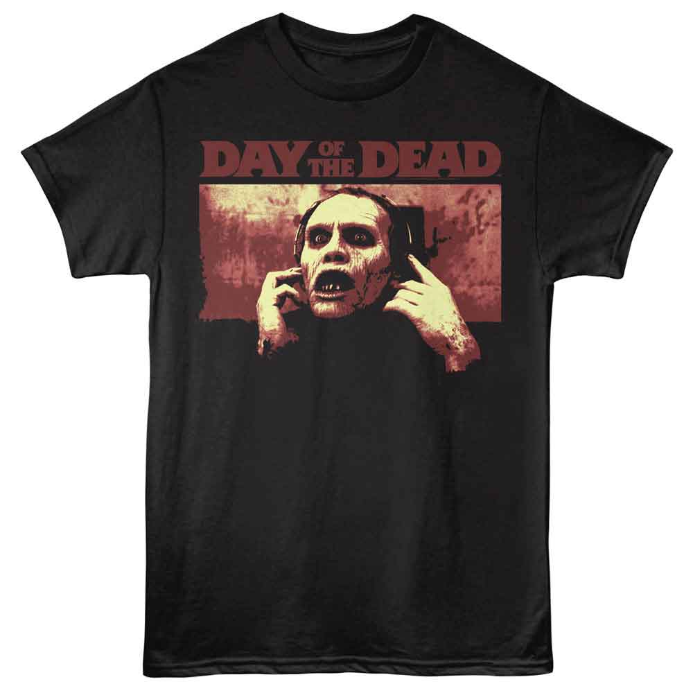 Day Of The Dead - Warm Color Headphones - Black - Front Print Solid Adult Unisex Short Sleeve T-Shirt