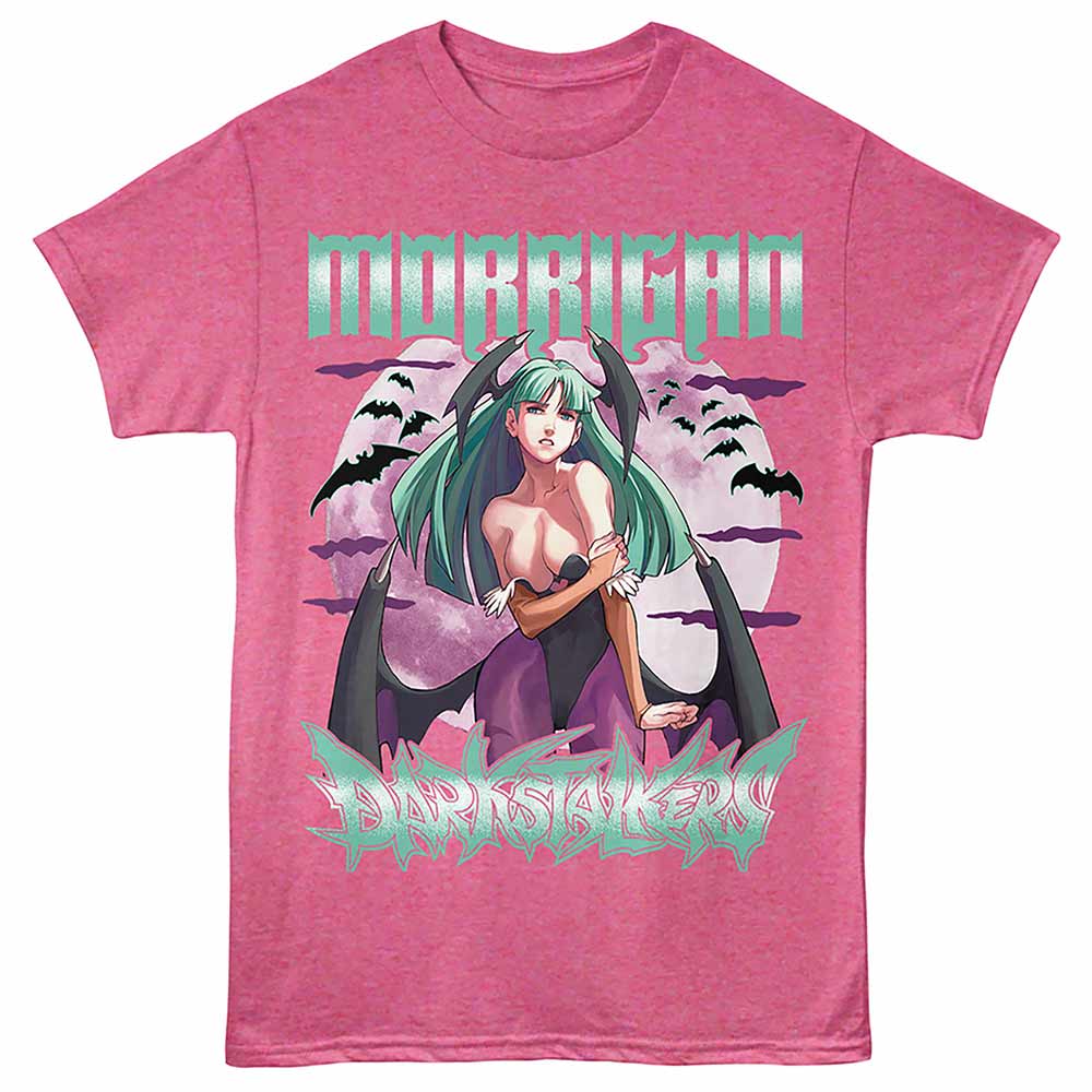 Darkstalkers - Morrigan - Adult Unisex Short Sleeve T-Shirt - Retro Pink Heather