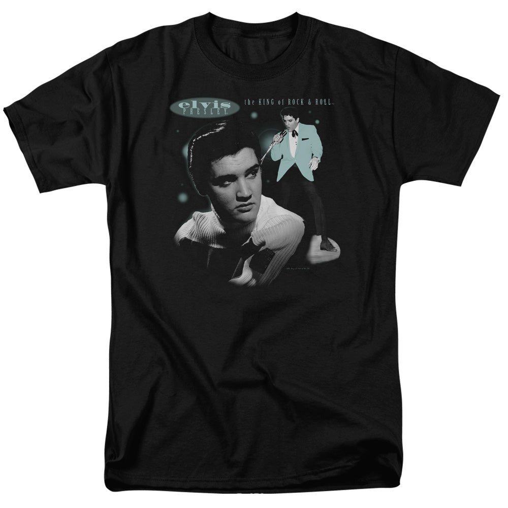Elvis Presley - Teal Portrait - Adult Unisex Short Sleeve T-Shirt - Black