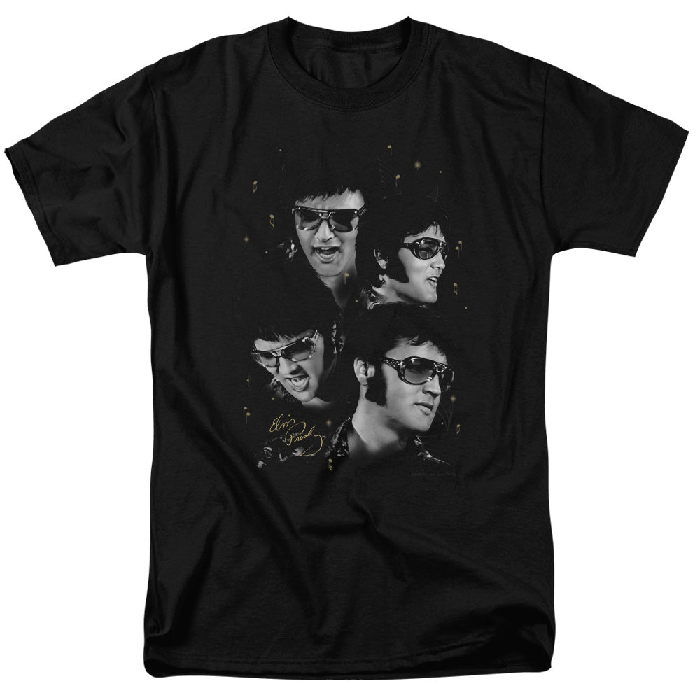 Elvis Presley - Faces - Adult Unisex Short Sleeve T-Shirt - Black