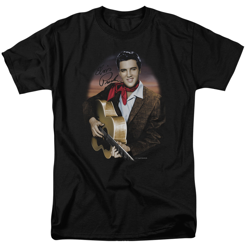 Elvis Presley - Red Scarf #2 - Adult Unisex Short Sleeve T-Shirt - Black
