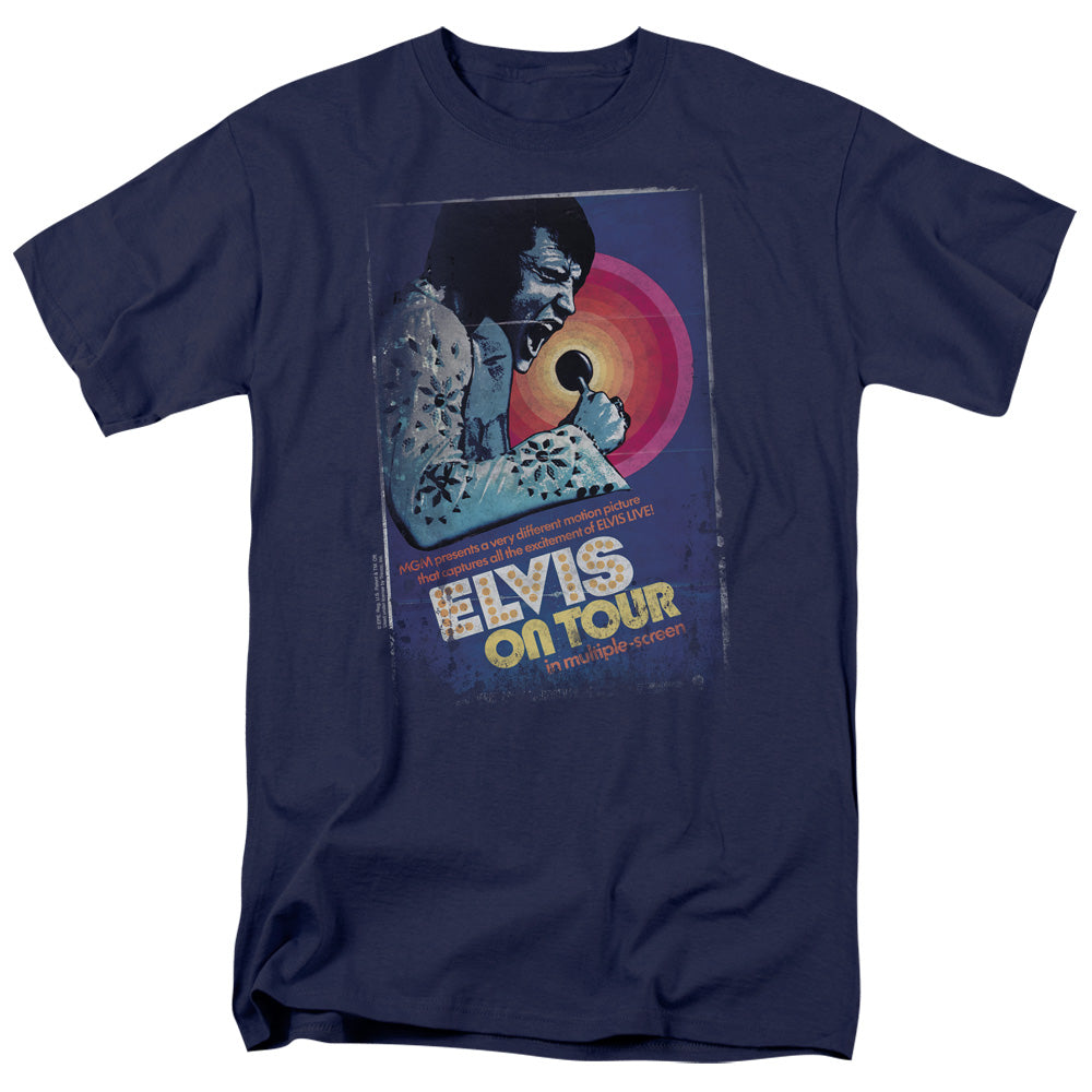 Elvis Presley - On Tour Poster - Adult Unisex Short Sleeve T-Shirt - Blue