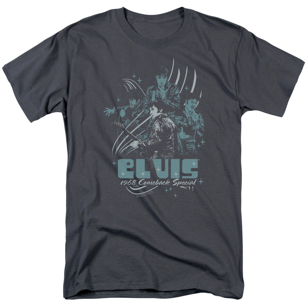 Elvis Presley - 68 Leather - Adult Unisex Short Sleeve T-Shirt - Gray